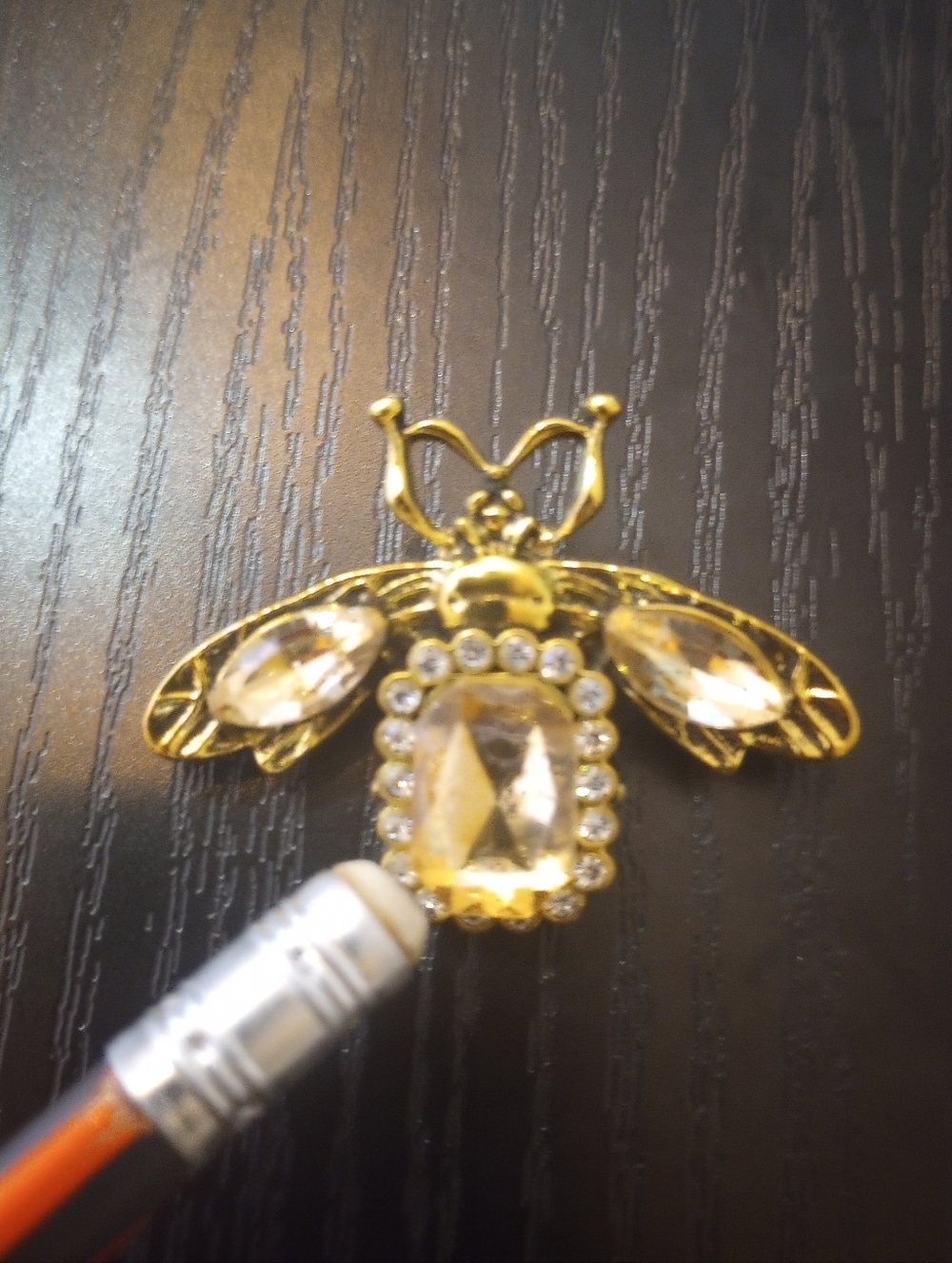 Golden Bee Rhinestone Brooch Pin - Picture 3 of 6